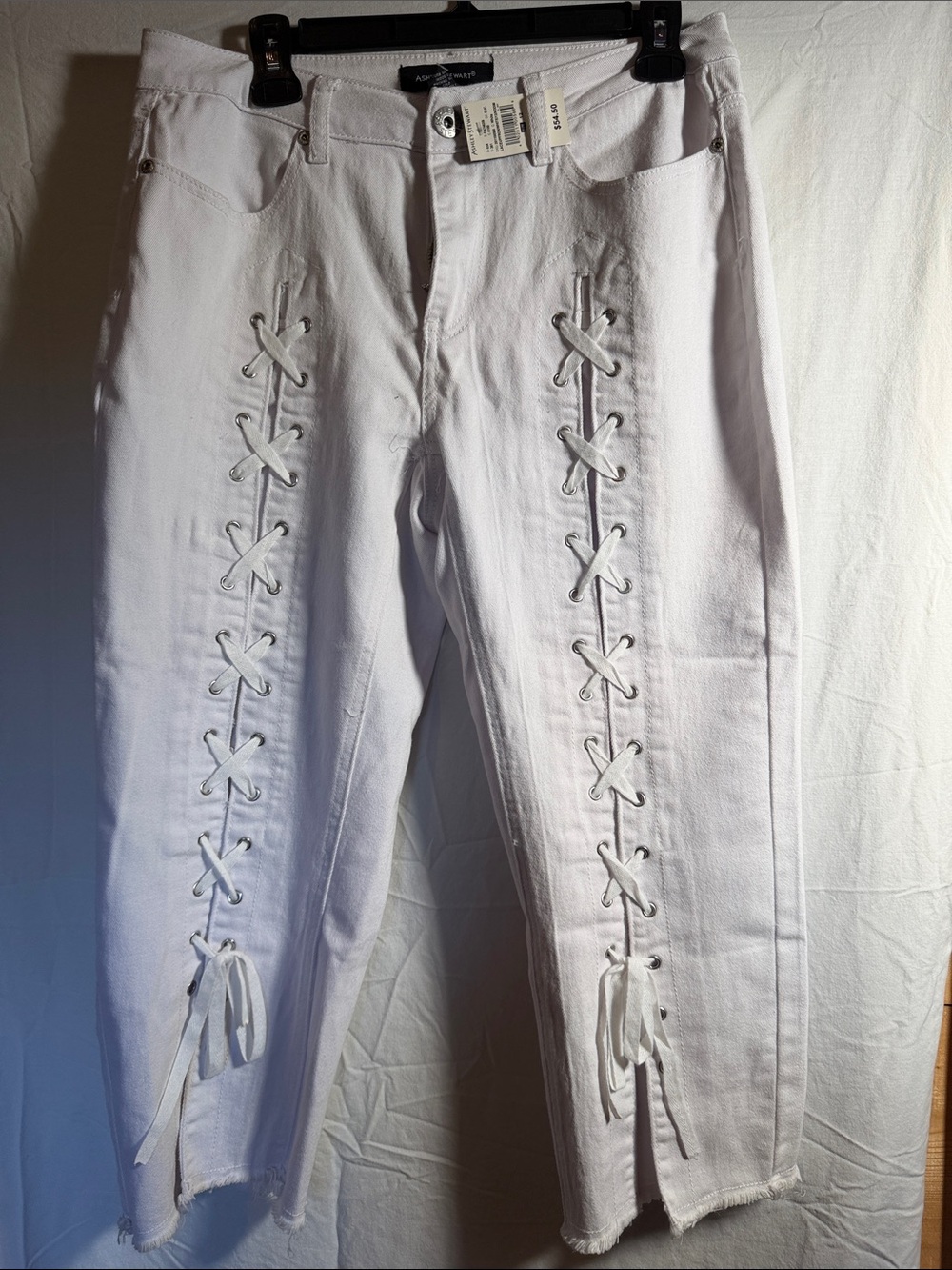 ASOS White Lace-Up Ankle Cropped Jeans New With Tag